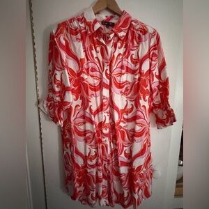 SPRING! 🌸🌼 Boho-Chic Vibrant Orange and Pink Shirt Dress